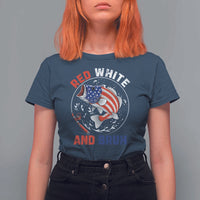 Red White And Bruh Fishing T Shirt For Women Funny Patriotic Bass 4th Of July American Flag