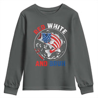 Red White And Bruh Fishing Youth Sweatshirt Funny Patriotic Bass 4th Of July American Flag