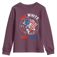Red White And Bruh Fishing Youth Sweatshirt Funny Patriotic Bass 4th Of July American Flag