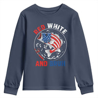 Red White And Bruh Fishing Youth Sweatshirt Funny Patriotic Bass 4th Of July American Flag