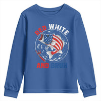 Red White And Bruh Fishing Youth Sweatshirt Funny Patriotic Bass 4th Of July American Flag
