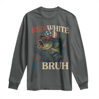 Retro Red White And Bruh Fishing Long Sleeve Shirt Funny Patriotic Bass 4th Of July