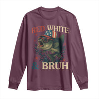 Retro Red White And Bruh Fishing Long Sleeve Shirt Funny Patriotic Bass 4th Of July