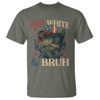 Retro Red White And Bruh Fishing T Shirt Funny Patriotic Bass 4th Of July