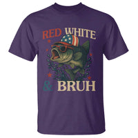 Retro Red White And Bruh Fishing T Shirt Funny Patriotic Bass 4th Of July