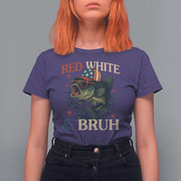 Retro Red White And Bruh Fishing T Shirt For Women Funny Patriotic Bass 4th Of July