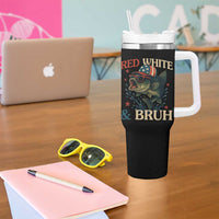 Retro Red White And Bruh Fishing Tumbler With Handle Funny Patriotic Bass 4th Of July