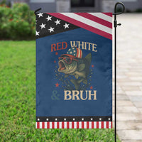 Retro Red White And Bruh Fishing Garden Flag Funny Patriotic Bass 4th Of July