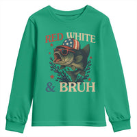 Retro Red White And Bruh Fishing Youth Sweatshirt Funny Patriotic Bass 4th Of July