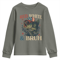Retro Red White And Bruh Fishing Youth Sweatshirt Funny Patriotic Bass 4th Of July