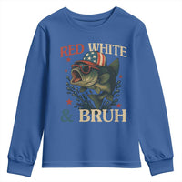 Retro Red White And Bruh Fishing Youth Sweatshirt Funny Patriotic Bass 4th Of July
