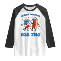 Eating Hotdogs for Two Raglan Shirt Cute Pregnancy Announcement Patriotic 4th Of July