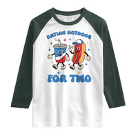 Eating Hotdogs for Two Raglan Shirt Cute Pregnancy Announcement Patriotic 4th Of July