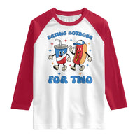 Eating Hotdogs for Two Raglan Shirt Cute Pregnancy Announcement Patriotic 4th Of July