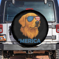 Patriotic Dog 'Merica Spare Tire Cover Golden Retriever Sunglasses Funny 4th Of July - Wonder Print Shop