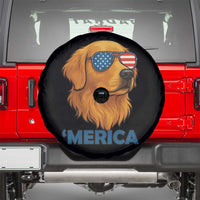 Patriotic Dog 'Merica Spare Tire Cover Golden Retriever Sunglasses Funny 4th Of July - Wonder Print Shop