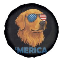 Patriotic Dog 'Merica Spare Tire Cover Golden Retriever Sunglasses Funny 4th Of July - Wonder Print Shop