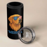 Patriotic Dog 'Merica 4 in 1 Can Cooler Tumbler Golden Retriever Sunglasses Funny 4th Of July - Wonder Print Shop