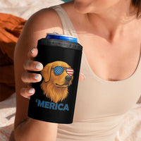 Patriotic Dog 'Merica 4 in 1 Can Cooler Tumbler Golden Retriever Sunglasses Funny 4th Of July - Wonder Print Shop