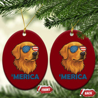 Patriotic Dog 'Merica Ceramic Ornament Golden Retriever Sunglasses Funny 4th Of July - Wonder Print Shop