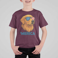 Patriotic Dog 'Merica T Shirt For Kid Golden Retriever Sunglasses Funny 4th Of July - Wonder Print Shop