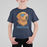 Patriotic Dog 'Merica T Shirt For Kid Golden Retriever Sunglasses Funny 4th Of July - Wonder Print Shop