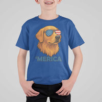 Patriotic Dog 'Merica T Shirt For Kid Golden Retriever Sunglasses Funny 4th Of July - Wonder Print Shop