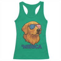 Patriotic Dog 'Merica Racerback Tank Top Golden Retriever Sunglasses Funny 4th Of July - Wonder Print Shop