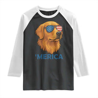 Patriotic Dog 'Merica Raglan Shirt Golden Retriever Sunglasses Funny 4th Of July - Wonder Print Shop