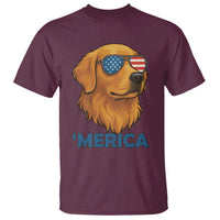 Patriotic Dog 'Merica T Shirt Golden Retriever Sunglasses Funny 4th Of July - Wonder Print Shop