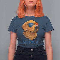 Patriotic Dog 'Merica T Shirt For Women Golden Retriever Sunglasses Funny 4th Of July - Wonder Print Shop