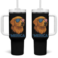 Patriotic Dog 'Merica Tumbler With Handle Golden Retriever Sunglasses Funny 4th Of July - Wonder Print Shop
