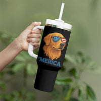 Patriotic Dog 'Merica Tumbler With Handle Golden Retriever Sunglasses Funny 4th Of July - Wonder Print Shop