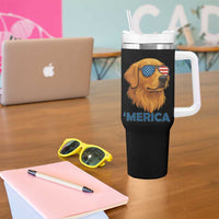 Patriotic Dog 'Merica Tumbler With Handle Golden Retriever Sunglasses Funny 4th Of July - Wonder Print Shop