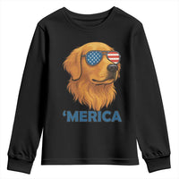 Patriotic Dog 'Merica Youth Sweatshirt Golden Retriever Sunglasses Funny 4th Of July - Wonder Print Shop