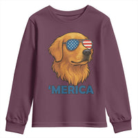 Patriotic Dog 'Merica Youth Sweatshirt Golden Retriever Sunglasses Funny 4th Of July - Wonder Print Shop