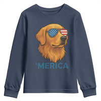 Patriotic Dog 'Merica Youth Sweatshirt Golden Retriever Sunglasses Funny 4th Of July - Wonder Print Shop