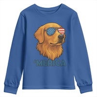 Patriotic Dog 'Merica Youth Sweatshirt Golden Retriever Sunglasses Funny 4th Of July - Wonder Print Shop