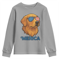 Patriotic Dog 'Merica Youth Sweatshirt Golden Retriever Sunglasses Funny 4th Of July - Wonder Print Shop