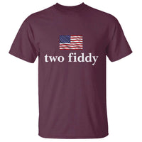 Two Fiddy America 250th Anniversary Minimalist T Shirt Funny US American Flag Slang 1776 to 2026 Semiquincentennial