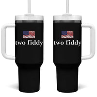 Two Fiddy America 250th Anniversary Minimalist Tumbler With Handle Funny US American Flag Slang 1776 to 2026 Semiquincentennial