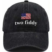 Two Fiddy America 250th Anniversary Minimalist Washed Cotton Baseball Cap Funny US American Flag Slang 1776 to 2026 Semiquincentennial