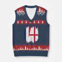 Vintage Grunge France England Flag Brush Stroke Graphic V-Neck Knit Sweater Vest French Anglo English Heritage Pride Match Day
