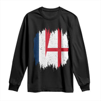 Vintage Grunge France England Flag Brush Stroke Graphic Long Sleeve Shirt French Anglo English Heritage Pride Match Day