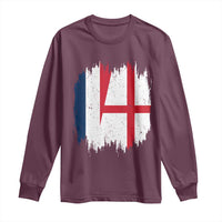 Vintage Grunge France England Flag Brush Stroke Graphic Long Sleeve Shirt French Anglo English Heritage Pride Match Day