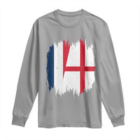 Vintage Grunge France England Flag Brush Stroke Graphic Long Sleeve Shirt French Anglo English Heritage Pride Match Day
