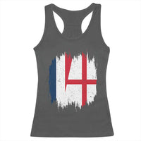 Vintage Grunge France England Flag Brush Stroke Graphic Racerback Tank Top French Anglo English Heritage Pride Match Day