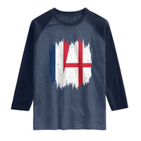 Vintage Grunge France England Flag Brush Stroke Graphic Raglan Shirt French Anglo English Heritage Pride Match Day