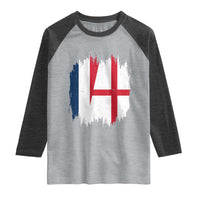 Vintage Grunge France England Flag Brush Stroke Graphic Raglan Shirt French Anglo English Heritage Pride Match Day