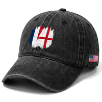 Vintage Grunge France England Flag Brush Stroke Graphic Washed Cotton Baseball Cap French Anglo English Heritage Pride Match Day